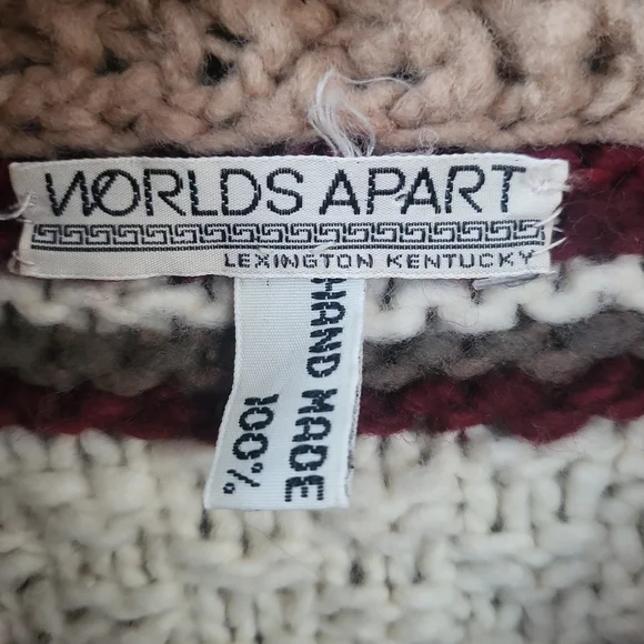 Vintage Worlds Apart Chunky Hand Knit Wool Cropped Cardigan Sweater Size M - Picture 4 of 11